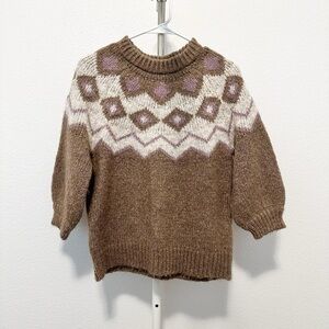 Vero Moda Fairs Fair Isle Crewneck Sweater in Sepia Tint